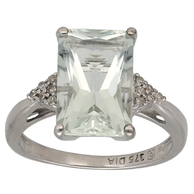 ladies engagement rings personalized engraving -9ct White Gold Quartz & 0.12ct Diamond Dress/Cocktail Ring Size L