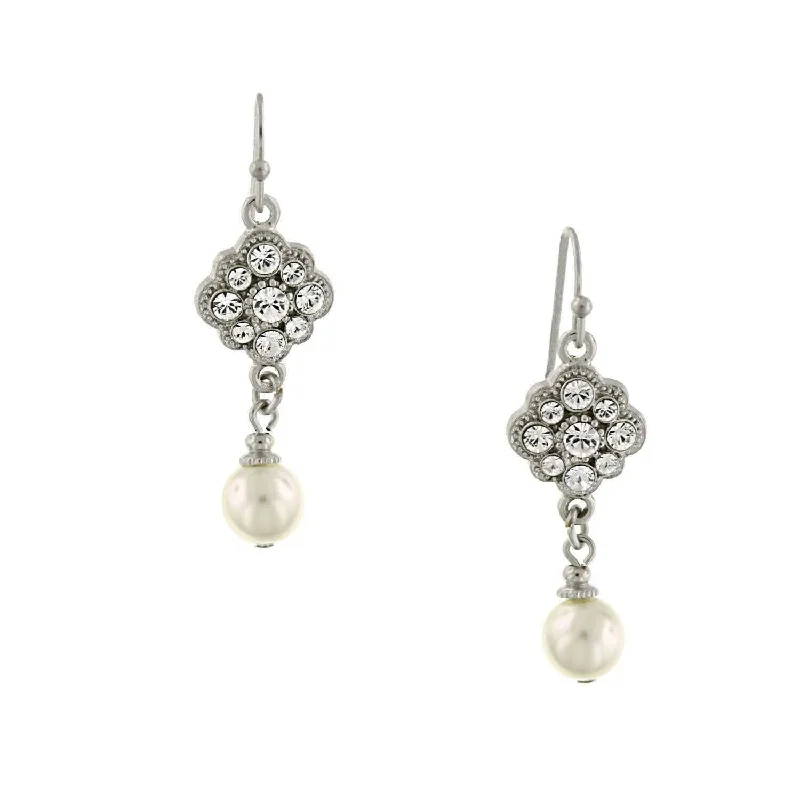 ladies earrings for evening wear -1928 Bridal Crystal Cluster And Faux Pearl Drop Earrings