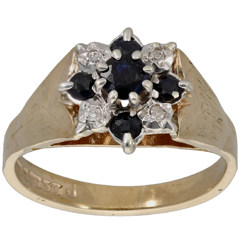 ladies engagement rings boho chic vibe -9ct Gold Sapphire & 0.04ct Diamond Dress/Cocktail Ring Size K