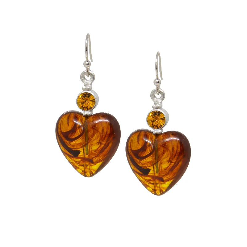 ladies earrings two tone finish -1928 Jewelry Tortoise Heart Baubles & Crystals Drop Earrings