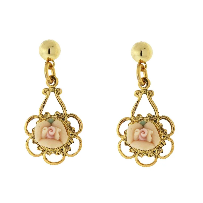 ladies earrings with pearl drops -1928 Jewelry Porcelain Rose Drop Earrings