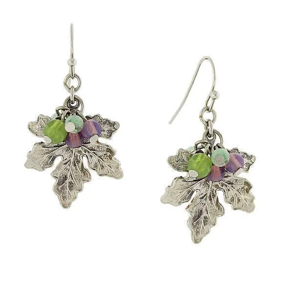 ladies earrings with black diamond -1928 Jewelry Winery Grape Leaf Multi-Color Bead Accents Drop Earrings