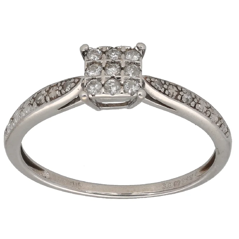 ladies engagement rings gold plated finish -9ct White Gold 0.15ct Diamond Dress/Cocktail Ring Size P