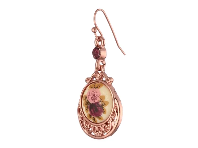 ladies earrings hypoallergenic material -1928 Jewelry Manor House Purple & Pink Rose Flower Amethyst Crystal Drop Earrings