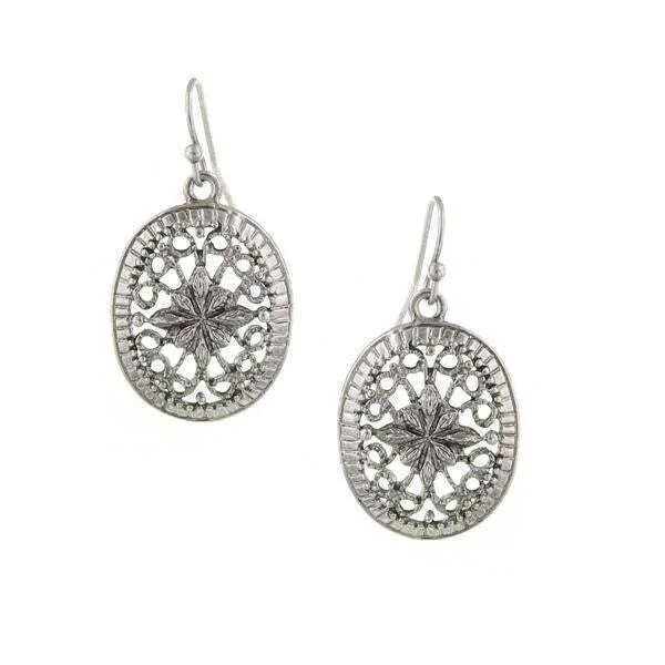 ladies earrings modern design -1928 Jewelry Silver Filigree Oval Drop Earrings