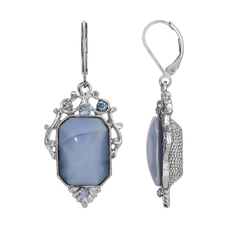 ladies earrings stylish design -1928 Jewelry Jazzy Filigree Octagon Moonstone & Crystal Drop Earrings