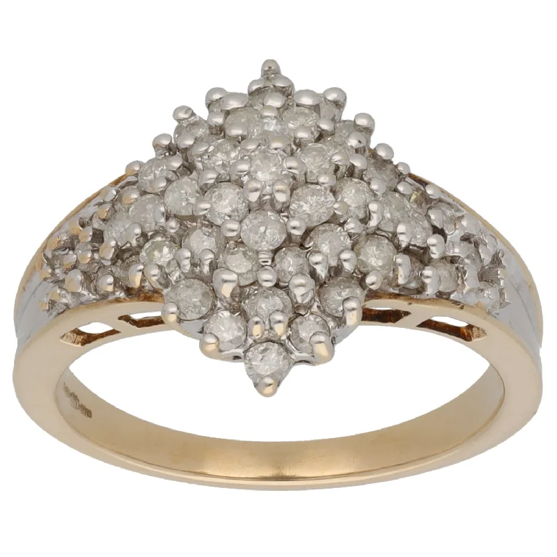 ladies engagement rings with pearl detail -9ct Gold 1.02ct Diamond Cluster Ring Size P