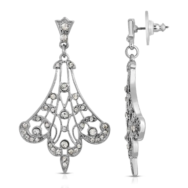 ladies earrings white gold shine -1928 Jewelry Crystal Fan Filigree Drop Earrings