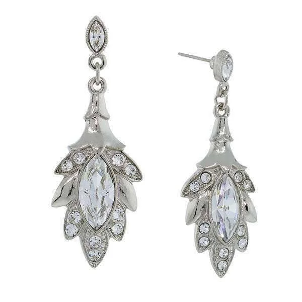 ladies earrings with arrow detail -2028 Jewelry Genuine Austrian Crystal Navette Leaf Drop Earrings