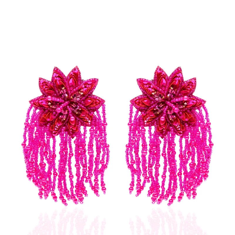 ladies earrings for birthday gift -Tyla Party Dangles - Sequin Fuschia