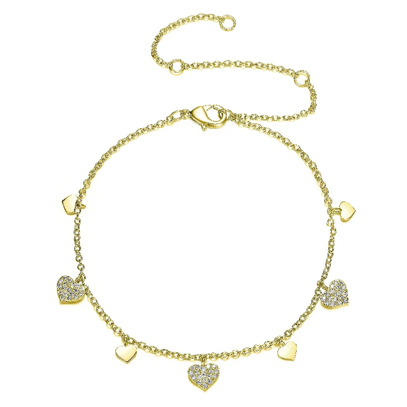 bracelets with engraved name -Rg 14K Gold Plated Cubic Zirconia Heart Charm Bracelet