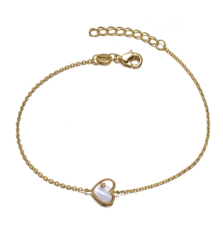 bracelets for casual look -14k Gold Plated with Mother-of-Pearl Heart Chain Bracelet for Teens