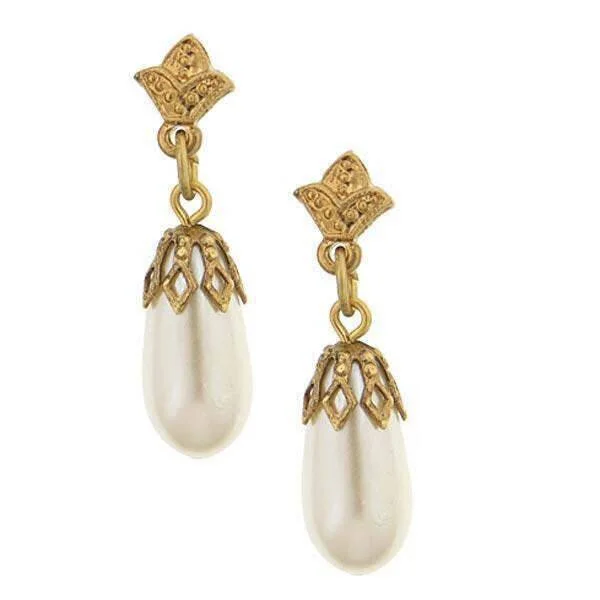 ladies earrings with shell design -1928 Jewelry Classic Estate Faux Pearl Drop Earrings