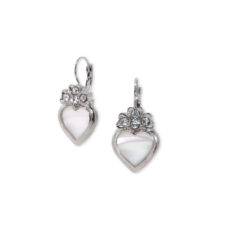 ladies earrings stylish design -1928 Jewelry Genuine Mother Of Pearl Heart Crystal Lever Back Earrings