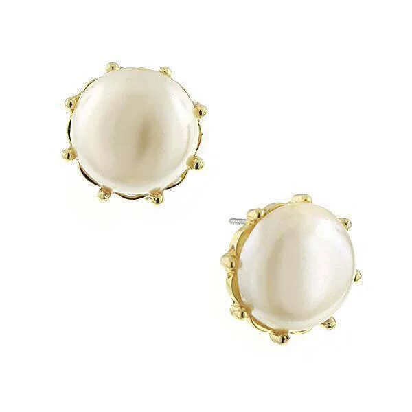 ladies earrings with birthstone charm -1928 Jewelry Round Faux Pearl Button Earrings