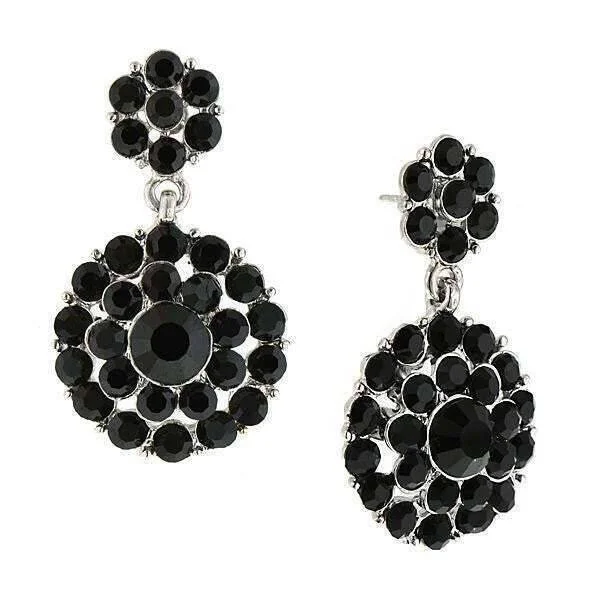 ladies earrings delicate look -2028 Jewelry Jet Black Stone Cluster Dangle Earrings