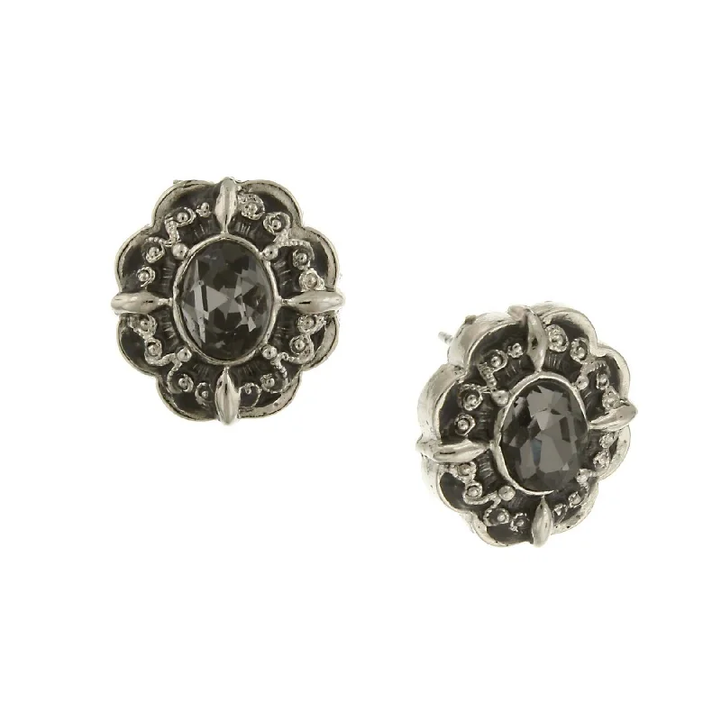 ladies earrings boho chic vibe -1928 Jewelry Black Diamond Crystal Button Earrings