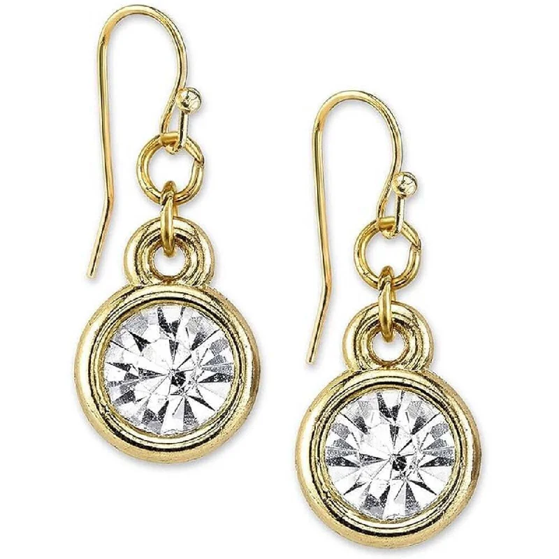 ladies earrings gold hoop style -1928 Jewelry Round Crystal Stone Linked Drop Wire Earrings