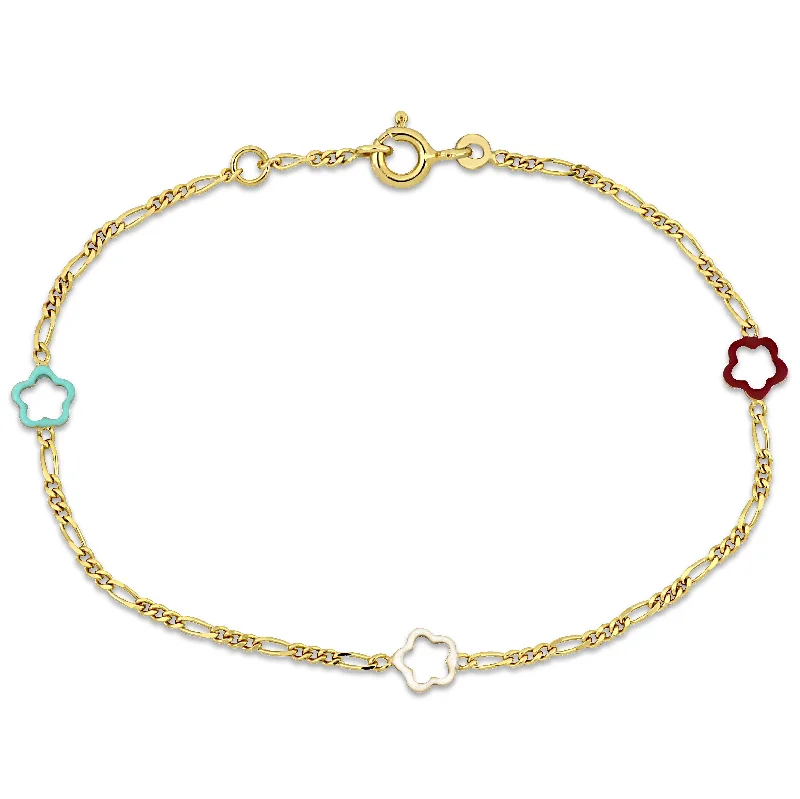 bracelets with sun charm -Mimi & Max Children's Multi-color Enamel Flower Charm Rolo Chain Link Bracelet in 14k Yellow Gold - 6+0.5 in.