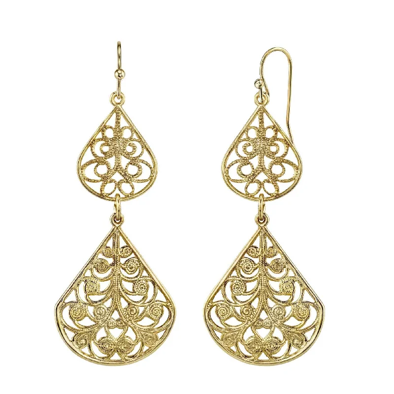 ladies earrings with ruby red -1928 Jewelry Gold Classic Teardrop Filigree Drop Earrings