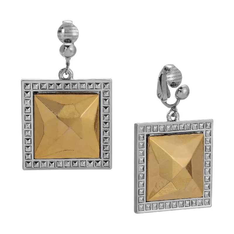 ladies earrings with birthstone charm -1928 Jewelry Fusion Lux Large Square Clip On Earrings