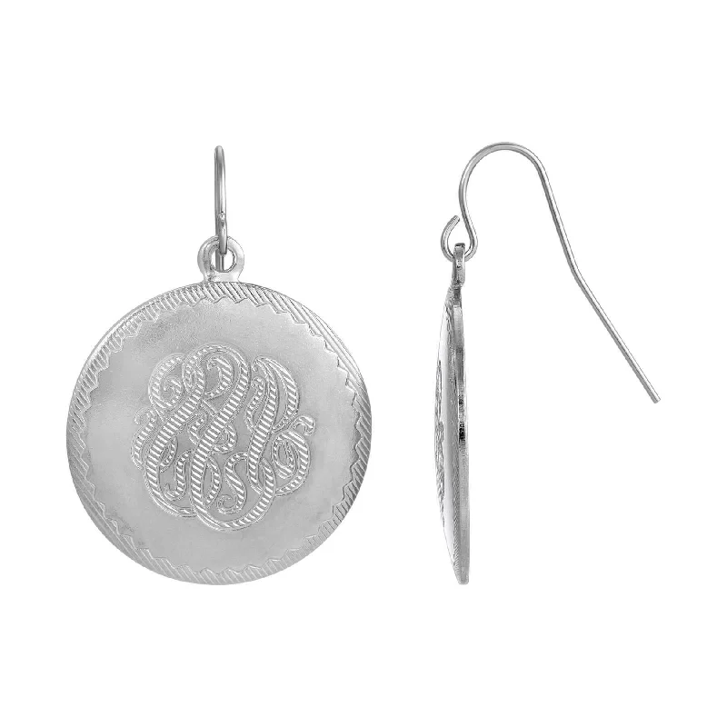 ladies earrings promise token -1928 Jewelry Silver Round Textured Designed Medallion Drop Earrings