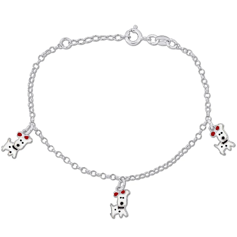 bracelets with gold plating -Mimi & Max Children's White Dog Charm on 2mm Rolo Chain Station Bracelet in Sterling Silver - 6.5+0.5 in.