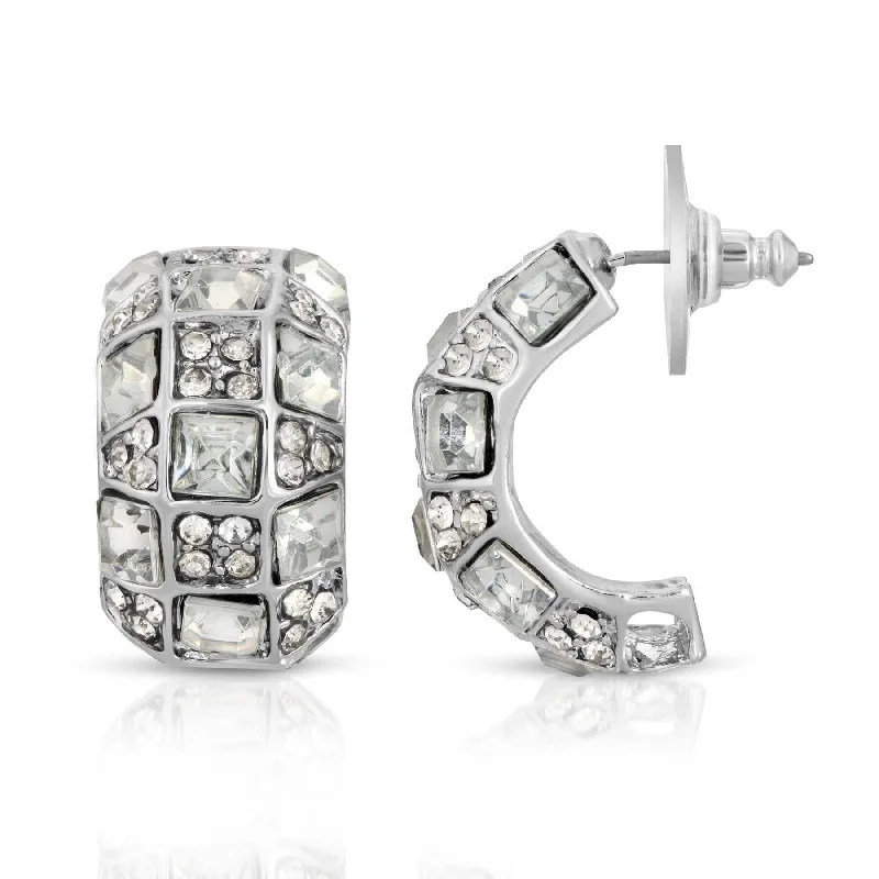 ladies earrings with birthstone charm -2028 Jewelry Grandeur Clear Crystal Half Hoop Earrings