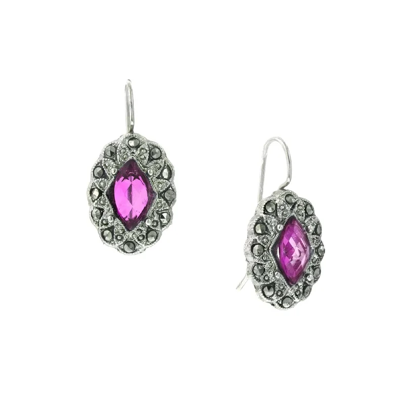 ladies earrings boho chic vibe -2028 Jewelry Fuchsia Imitation Marcasite Oval Earrings