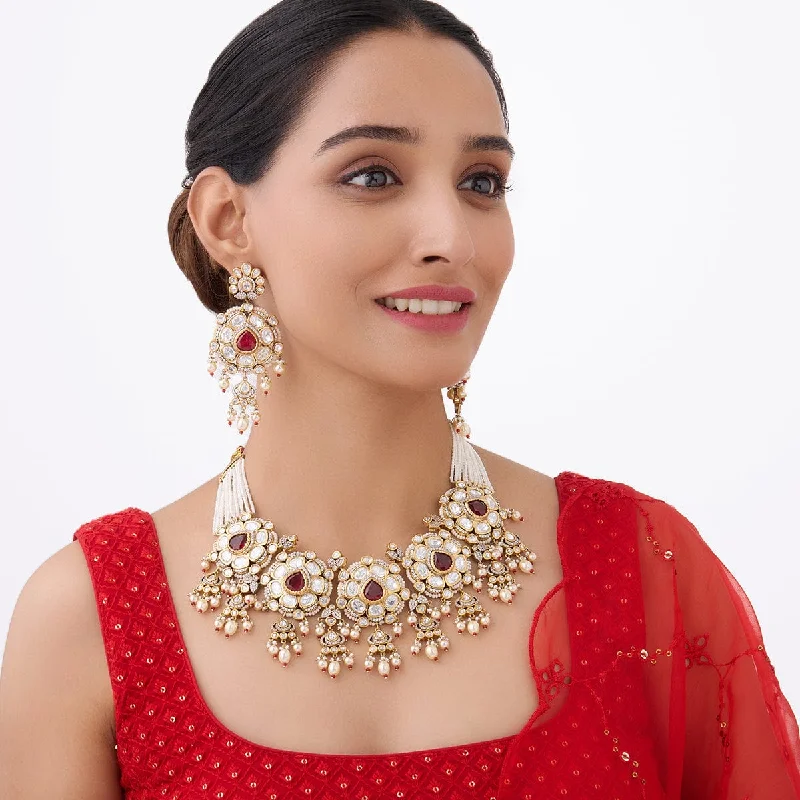 necklaces with floral charm -Kundan Necklace 163990