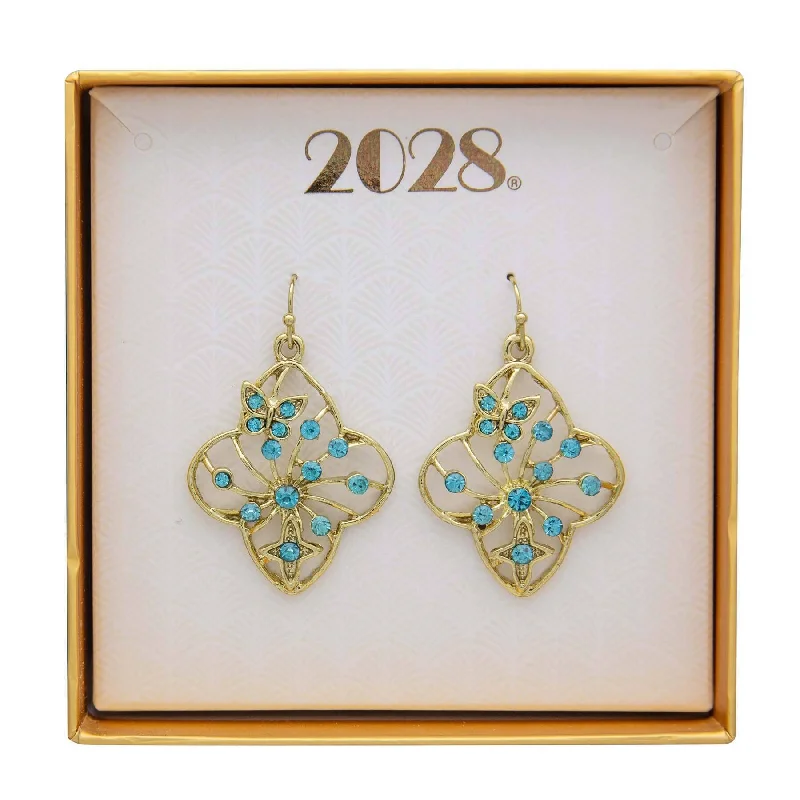 ladies earrings affordable luxury -2028 Jewelry Butterfly & Cross Aqua Crystal Filigree Flower Drop Earrings