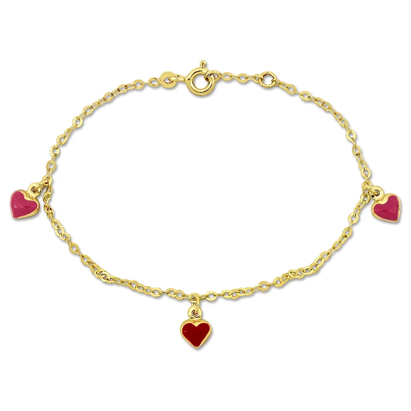 bracelets with blue sapphire -Mimi & Max Children's Red Enamel Heart Charm on Rolo Link Chain Station Bracelet in 14k Yellow Gold - 6.5+0.5 in.