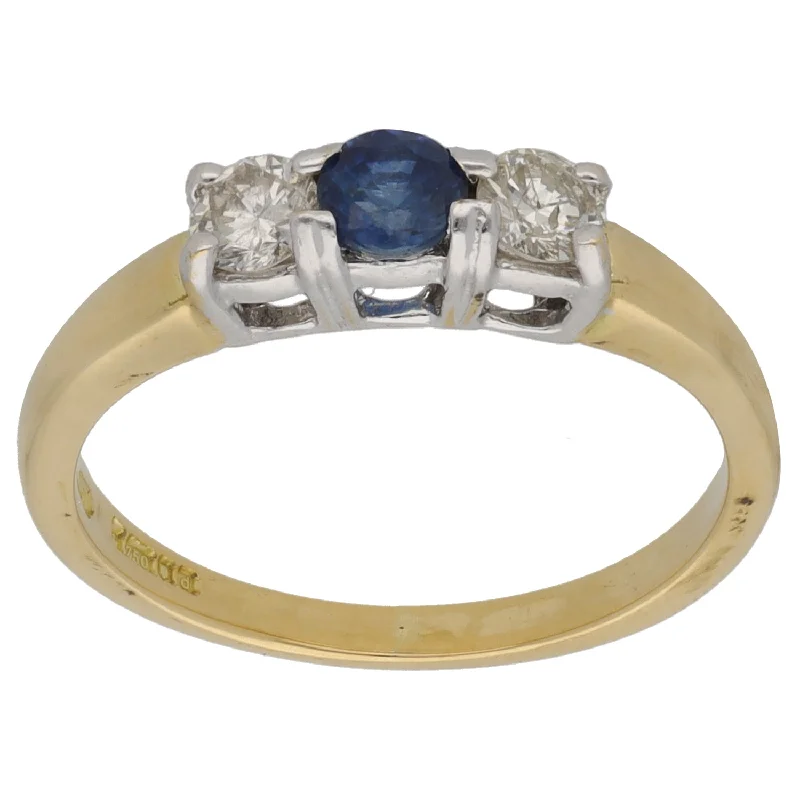 ladies engagement rings with aquamarine -18ct Gold Sapphire & 0.30ct Diamond Trilogy Ring Size L