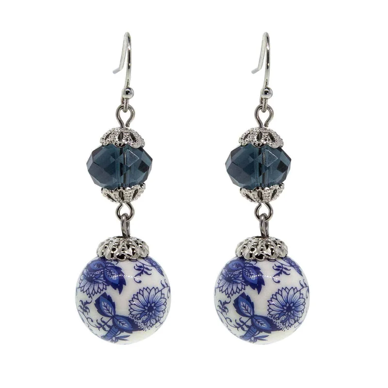 ladies earrings affordable luxury -1928 Jewelry Blue Willow Dark Blue And Beaded Drop Earrings