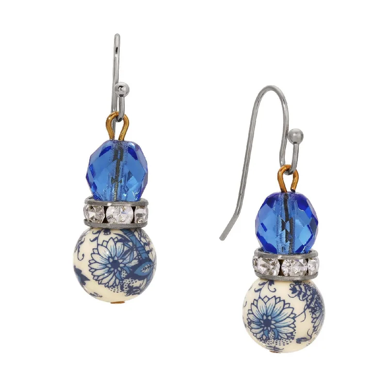 ladies earrings bold statement -1928 Jewelry Blue Willow Sapphire Blue Glass Crystal Drop Earrings