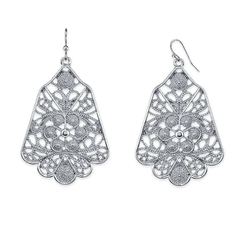 ladies earrings dainty charm -2028 Jewelry Silver Ornate Filigree Statement Drop Earrings