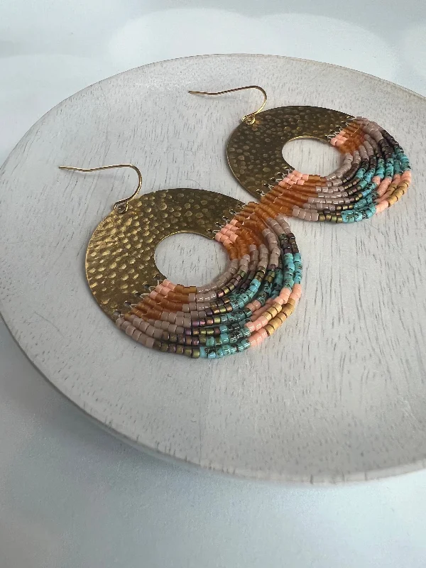 ladies earrings for wedding day -Circular Beaded Fringe Earrings