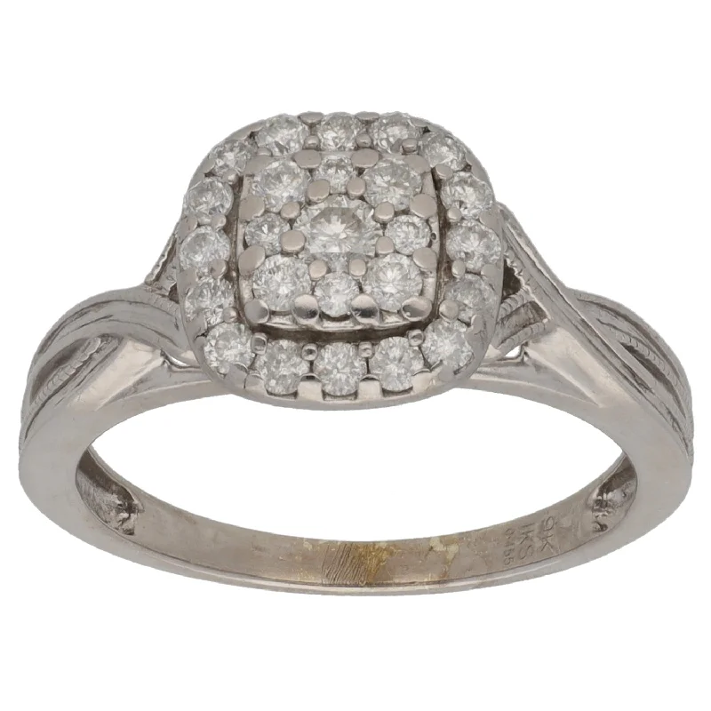 ladies engagement rings art deco flair -9ct White Gold 0.455ct Diamond Cluster Ring Size N