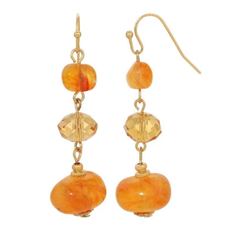 ladies earrings tiny studs -1928 Jewelry Marble Effect Carnelian Beads & Topaz Crystals Dangling Earrings