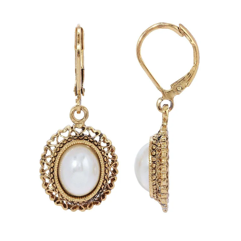 ladies earrings with peridot green -1928 Jewelry Majesties Oval Faux Pearl Hearts Drop Earrings