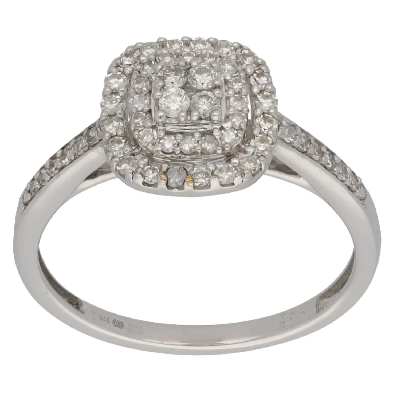 ladies engagement rings bold statement -9ct White Gold 0.36ct Diamond Cluster Ring Size N