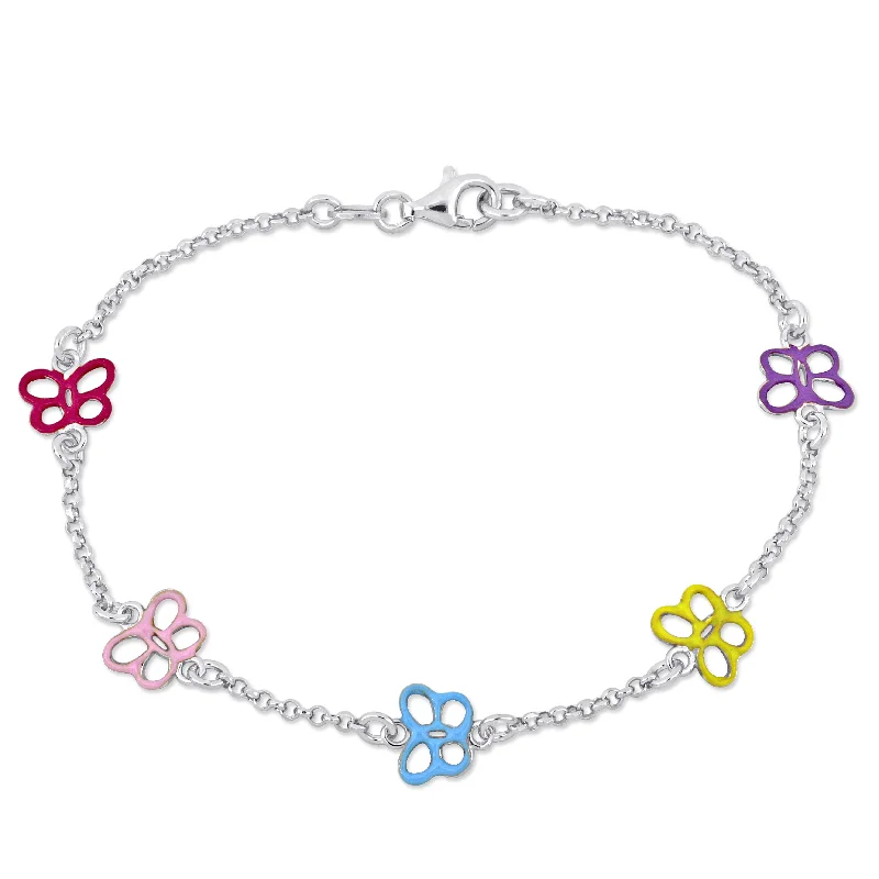 bracelets for trendy women -Mimi & Max Children's Multi-color Enamel Butterfly Charm Bracelet in Sterling Silver - 7.5 in.