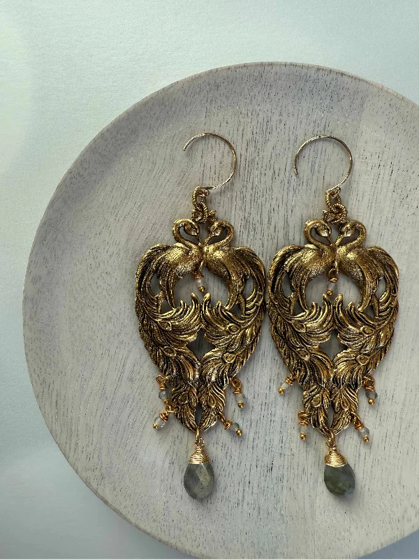 ladies earrings with yellow citrine -Peacock Palace Earrings