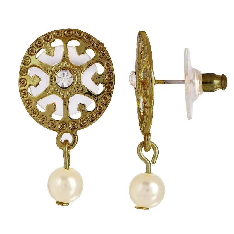 ladies earrings promise token -1928 Jewelry Romanesque Crystal And Faux Pearl Filigree Earrings