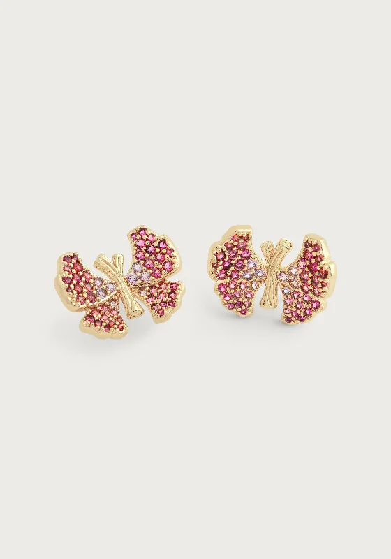 ladies earrings white gold shine -Butterfly Pink Pavé Stud Earrings