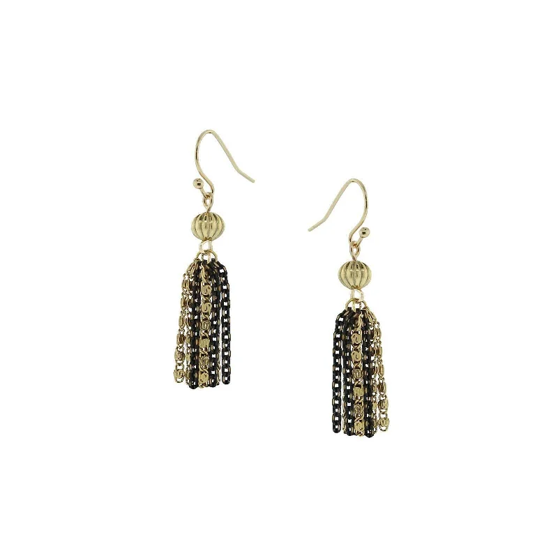 ladies earrings with gold plating -1928 Jewelry Black And Gold Scroll Chain Tassel Earrings