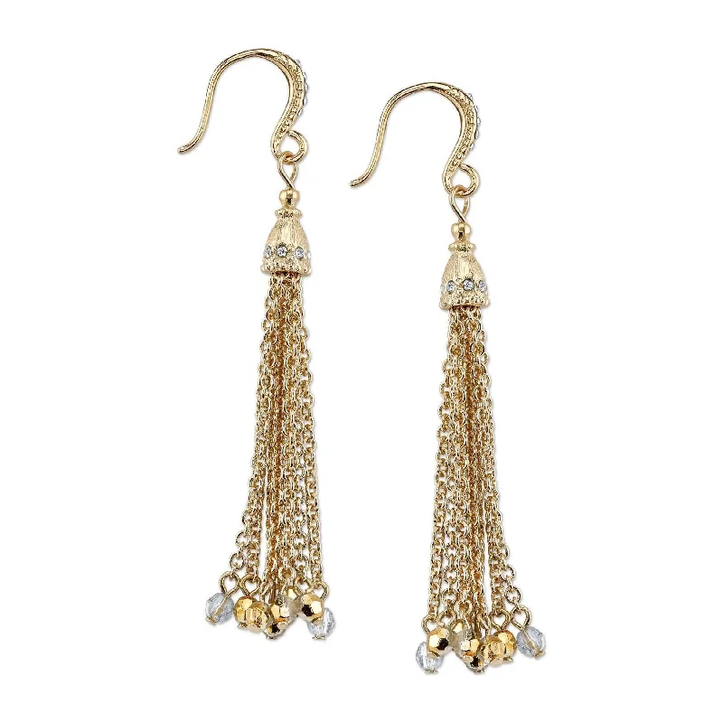 ladies earrings with opal glow -2028 Jewelry Clear & Gold Beaded Tassel Earrings