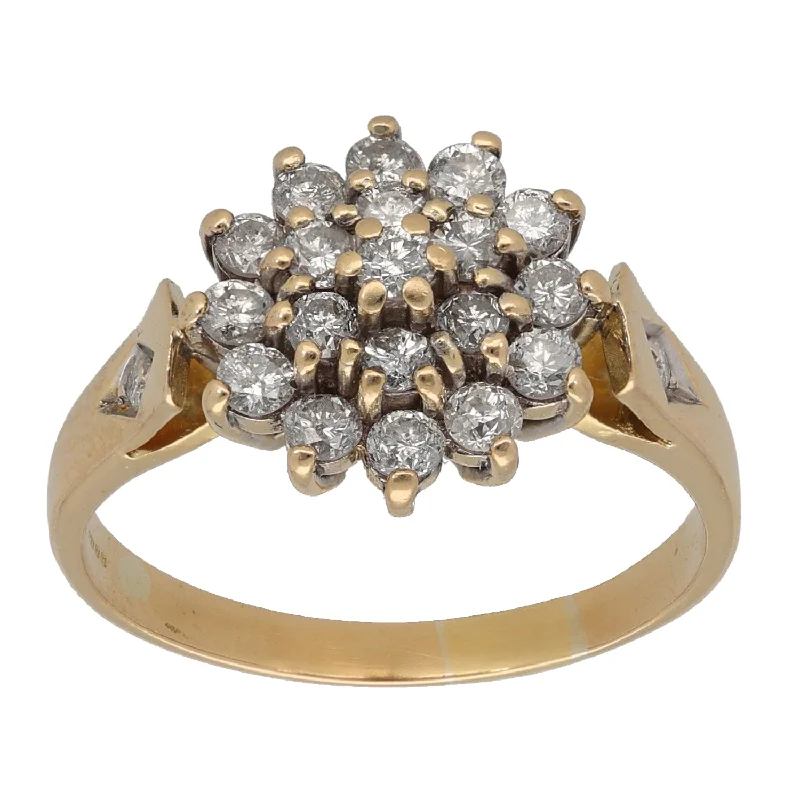 ladies engagement rings pear drop design -18ct Gold 1.00ct Diamond Cluster Ring Size S