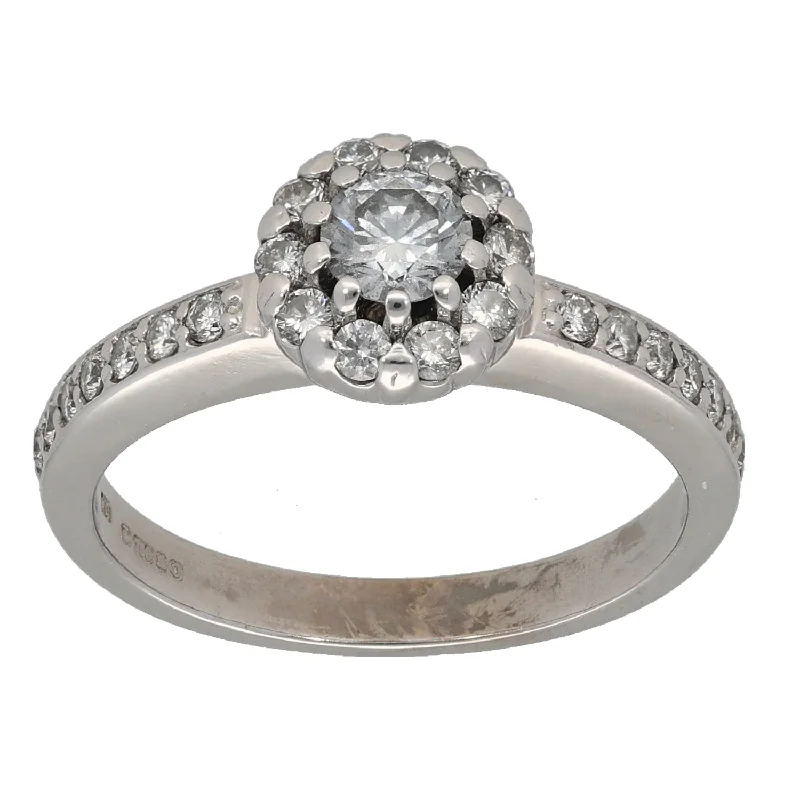 ladies engagement rings eco friendly choice -18ct White Gold 0.64ct Diamond Halo Ring Size N