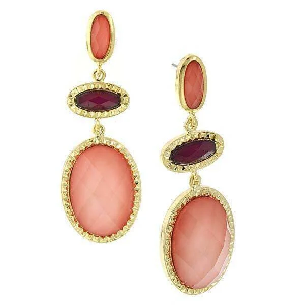 ladies earrings handmade unique -1928 Jewelry Raspberry & Peach Stone Chandelier Earrings